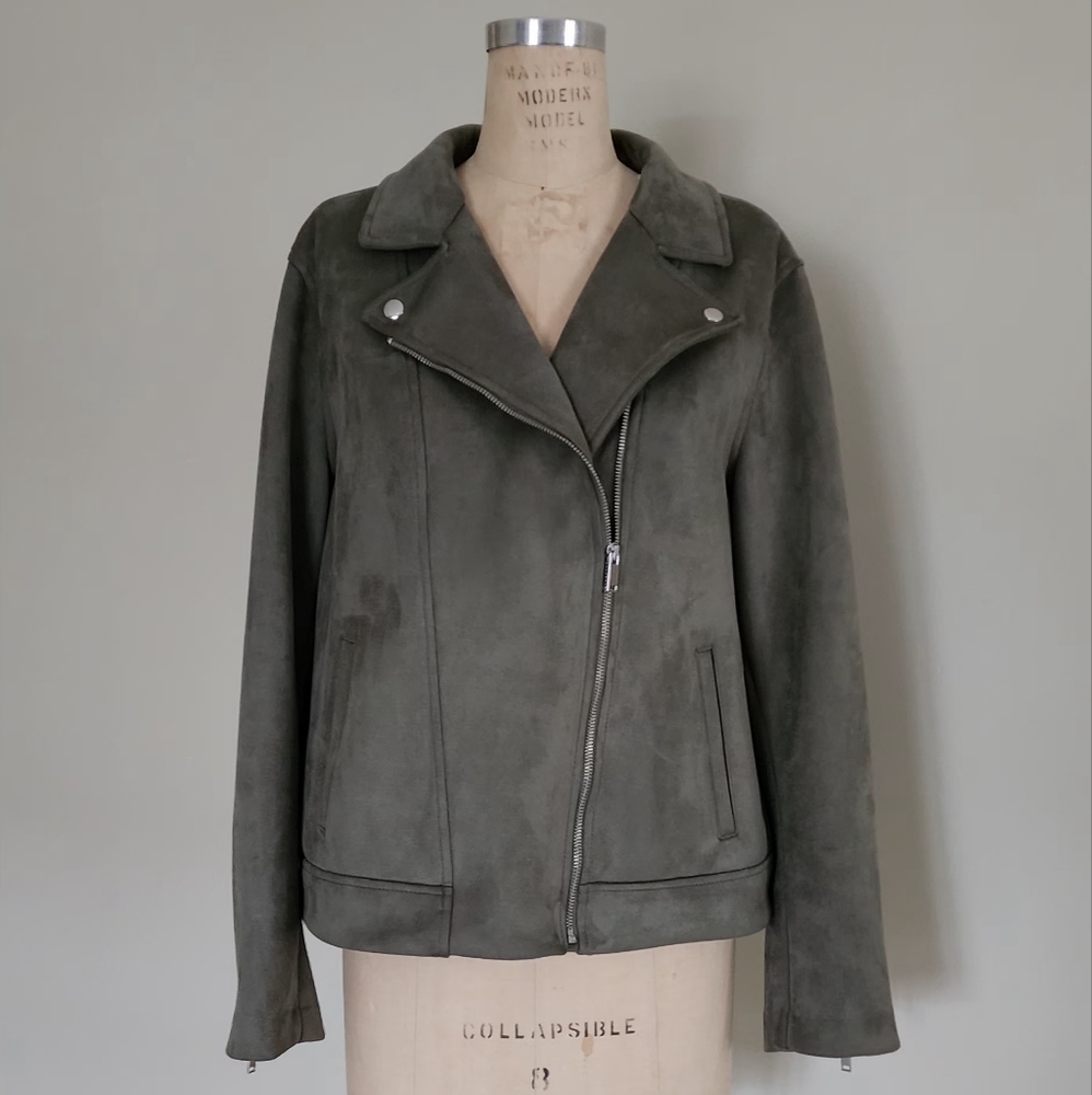NWOT Suede sage green moto jacket
